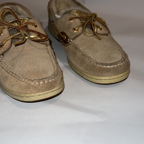 Sperry Topsider CH196 Womens Gold Accents Tan Boat Shoes GOLD LACES Size 7M - Picture 2 of 10